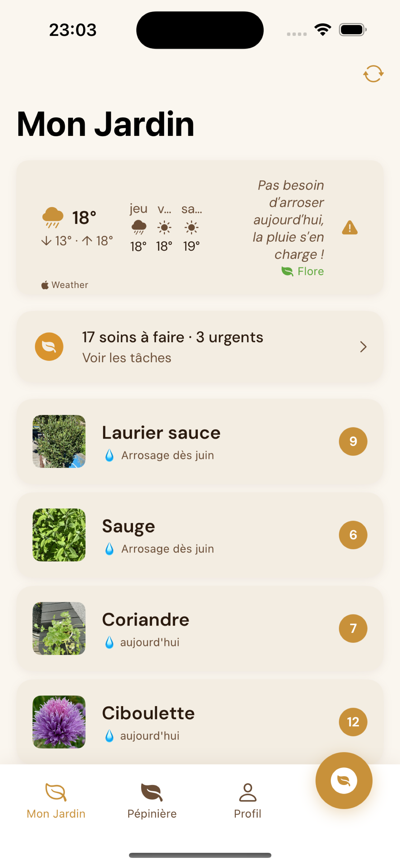 Mon jardin dans FloreSage : plantes, parcelles, conditions